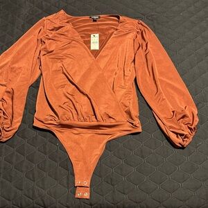 Express Rust Wrap Bodysuit Top